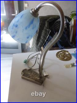 Remise vente ancienne lampe art déco orientable avec Tulipe Pâte De Verre bleu