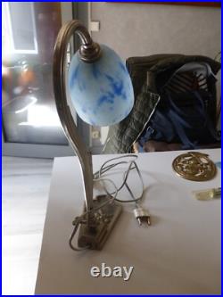 Remise vente ancienne lampe art déco orientable avec Tulipe Pâte De Verre bleu