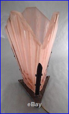 SCHNEIDER ANCIENNE LAMPE DE BUREAU à PLAQUE ROSE ART DECO dlg muller daum