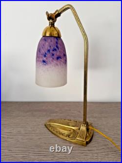 Schneider Pied Bronze Lampe De Table Pate De Verre Art Déco 1925