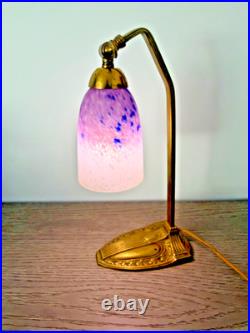 Schneider Pied Bronze Lampe De Table Pate De Verre Art Déco 1925