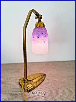 Schneider Pied Bronze Lampe De Table Pate De Verre Art Déco 1925