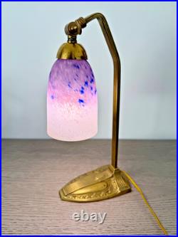 Schneider Pied Bronze Lampe De Table Pate De Verre Art Déco 1925
