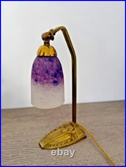 Schneider Pied Bronze Lampe De Table Pate De Verre Art Déco 1925