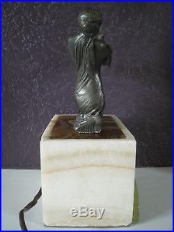 Sculpture lampe art deco 1930 femme et oiseau statue lamp figural woman antique