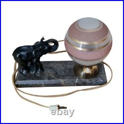 Signée GALLOT Ed? Très belle lampe art déco Eléphant en régule sur socle en ma