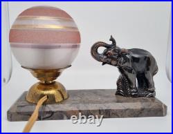 Signée GALLOT Ed? Très belle lampe art déco Eléphant en régule sur socle en ma