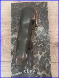 Splendide Panthère Lampe Veilleuse Art Déco sur Socle en Marbre Verre Opalin
