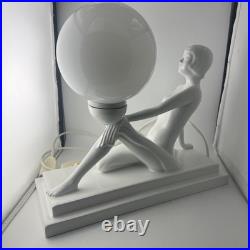 Sublime Lampe Vintage en Céramique et Opaline Design Femme Nue 1970s Art Déco
