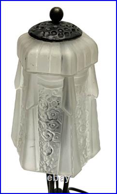 Superbe LAMPE CHAMPIGNON art-déco fer forgé tulipe pâte de verre