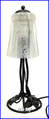 Superbe LAMPE CHAMPIGNON art-déco fer forgé tulipe pâte de verre