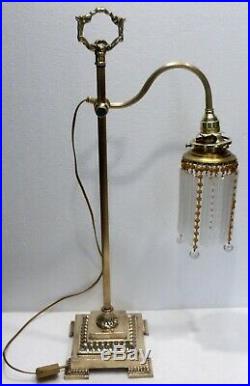 Superbe LAMPE DE BUREAU Télescopique début XXème bronze tulipe à perles