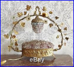 Superbe Lampe Art Déco Bronze & Verre Panier Fleuri Fleurs Verre Globe 50 cm