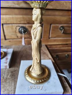 Superbe Paire De Lampe Bleu Opaline Marbre XXeme