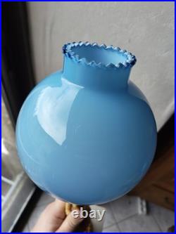 Superbe Paire De Lampe Bleu Opaline Marbre XXeme