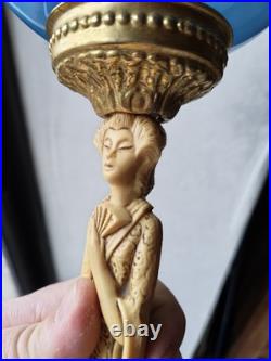 Superbe Paire De Lampe Bleu Opaline Marbre XXeme