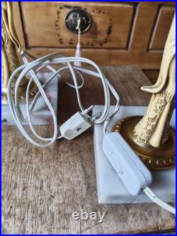 Superbe Paire De Lampe Bleu Opaline Marbre XXeme