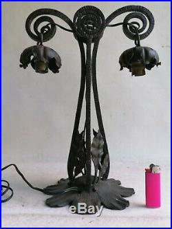 Superbe Pied Lampe Fer Forge Art Déco Pour Tulipe Daum Ou Muller Frères 1930