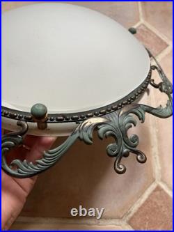 Superbe Plafonnier Style Art Déco, Bronze Laiton Cuivre Lampe Applique 37