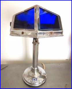 Superbe ancienne lampe PIROUETT Chromé Verre bleu ART DECO 1930