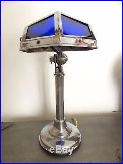 Superbe ancienne lampe PIROUETT Chromé Verre bleu ART DECO 1930