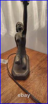 Superbe lampe art déco femme en régule-Globe verre-fonctionnelle