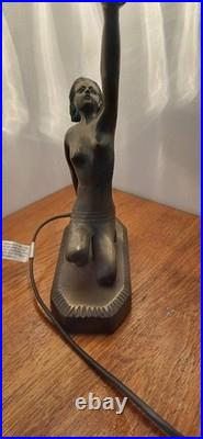 Superbe lampe art déco femme en régule-Globe verre-fonctionnelle