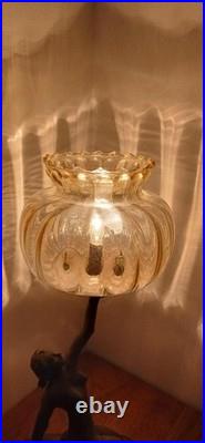 Superbe lampe art déco femme en régule-Globe verre-fonctionnelle