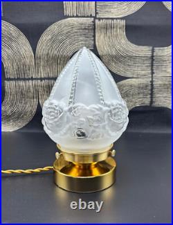 Superbe lampe globe en verre dépoli, motif perle et rose style Art déco