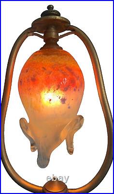 Superbe lampe lyre 1920 tulipe verre soufflé Schneider Daum Muller à identifier