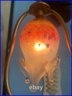 Superbe lampe lyre 1920 tulipe verre soufflé Schneider Daum Muller à identifier