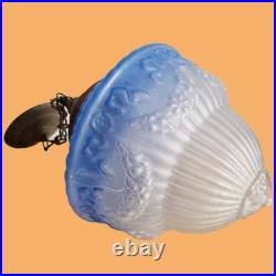 Suspension lustre lampe art déco décor style empire verre bleue blanc antiquité