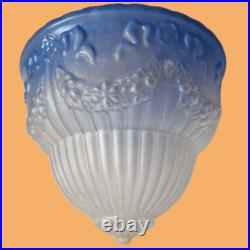 Suspension lustre lampe art déco décor style empire verre bleue blanc antiquité
