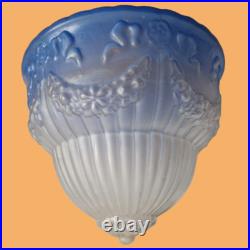 Suspension lustre lampe art déco décor style empire verre bleue blanc antiquité