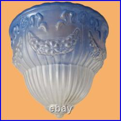 Suspension lustre lampe art déco décor style empire verre bleue blanc antiquité
