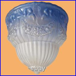 Suspension lustre lampe art déco décor style empire verre bleue blanc antiquité