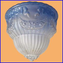 Suspension lustre lampe art déco décor style empire verre bleue blanc antiquité