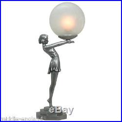 Table Lamp Art Deco 48cm Lady Figurine Glass Globe Shade + Bulb Buy 2 Save 10%