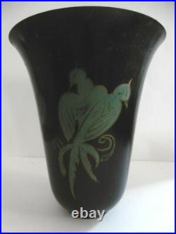 VASQUE LAMPE Art Déco métal Perruche Oiseau paradis Vintage