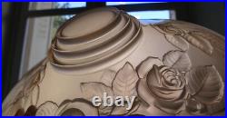 Vasque Lustre lampe ART DECO aux roses verre pressé Muller frères ouraline