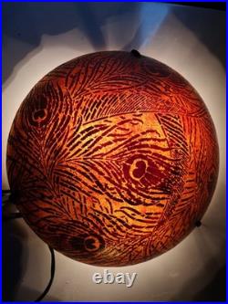 Vasque lustre lampe 1900 décor émaillé de plumes de paons Très bon état 38 cms