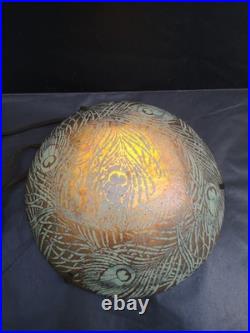 Vasque lustre lampe 1900 décor émaillé de plumes de paons Très bon état 38 cms