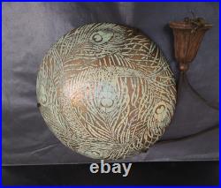 Vasque lustre lampe 1900 décor émaillé de plumes de paons Très bon état 38 cms