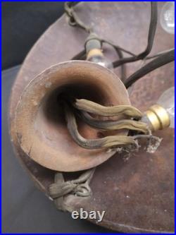 Vasque lustre lampe 1900 décor émaillé de plumes de paons Très bon état 38 cms