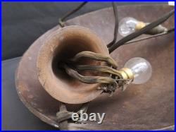 Vasque lustre lampe 1900 décor émaillé de plumes de paons Très bon état 38 cms