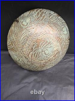 Vasque lustre lampe 1900 décor émaillé de plumes de paons Très bon état 38 cms