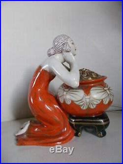 Veilleuse lampe art deco 1930 statuette femme en porcelaine sculpture lamp 30s