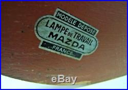 Veritable Lampe De Travail Mazda Art Deco Opaline Patine Acajou Cuivre 72 CM