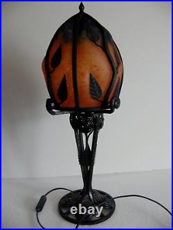 Vintage Grande Lampe Pate De Verre Fer Forge / Parfait Etat / 6 KG / 60 CM