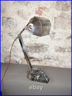 Vintage Ravissante Lampe De Bureau Pied Marbre Pietement Metal Art Deco